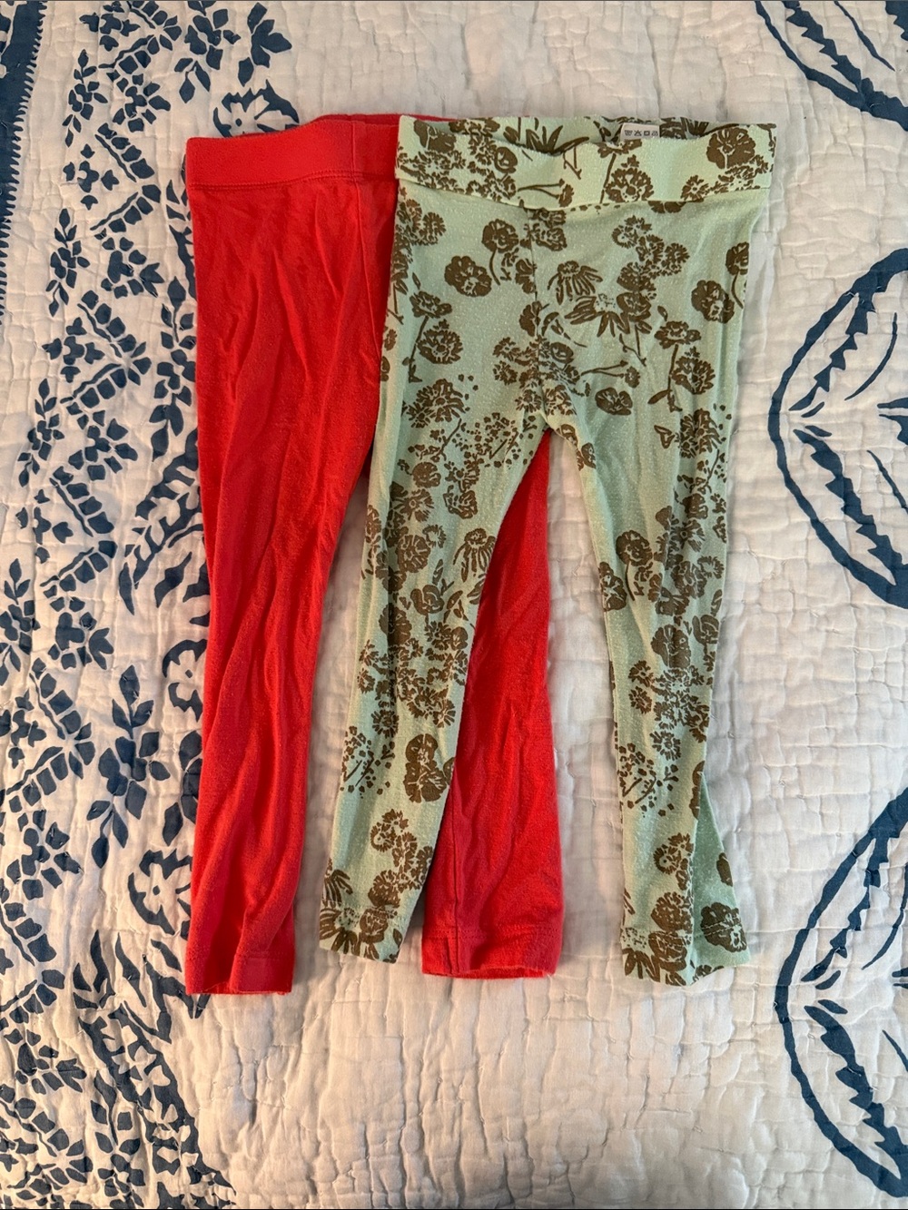 kate quinn Mint Floral and Red Girls' Stretch Leggings - 2 Pack